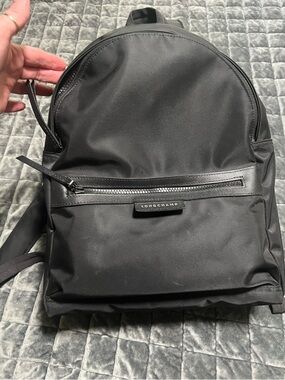 Longchamp Black Nylon Backpack with Front Zip Pocket